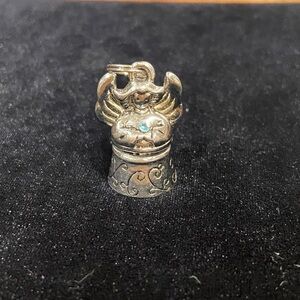 Vintage Angel Prayer Box Pendant Charm – Silver Tone with Blue Rhinestone